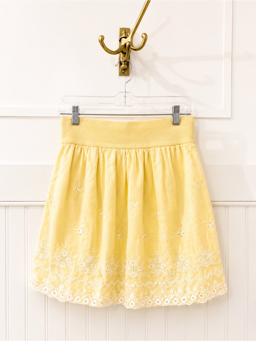 Maurices Yellow Embroidered Eyelet Mini Skirt